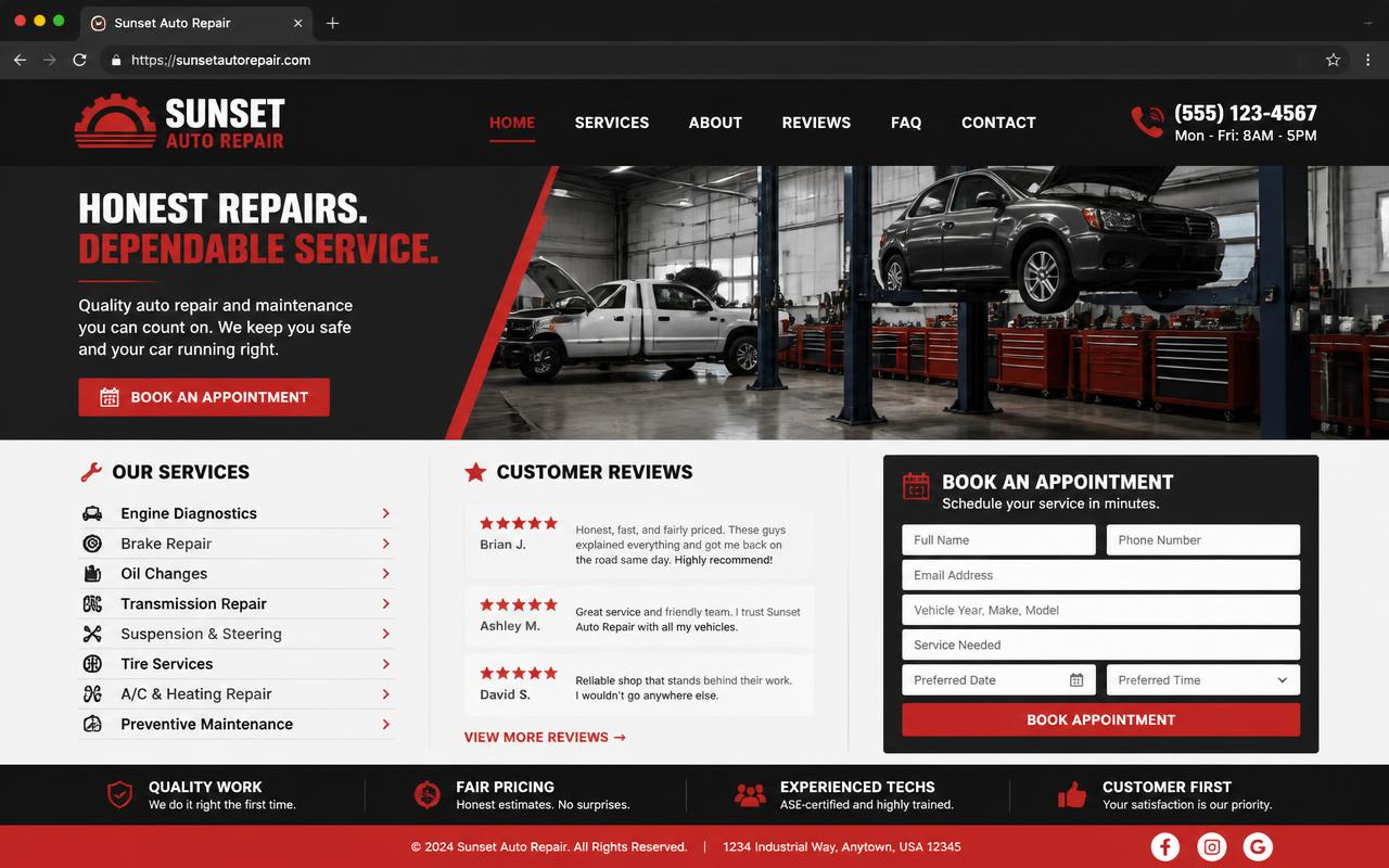 Example auto repair website preview