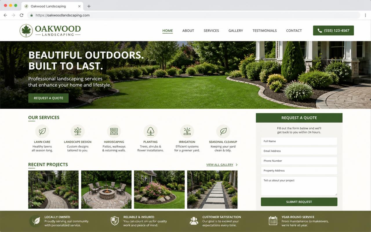 Example landscaping website preview