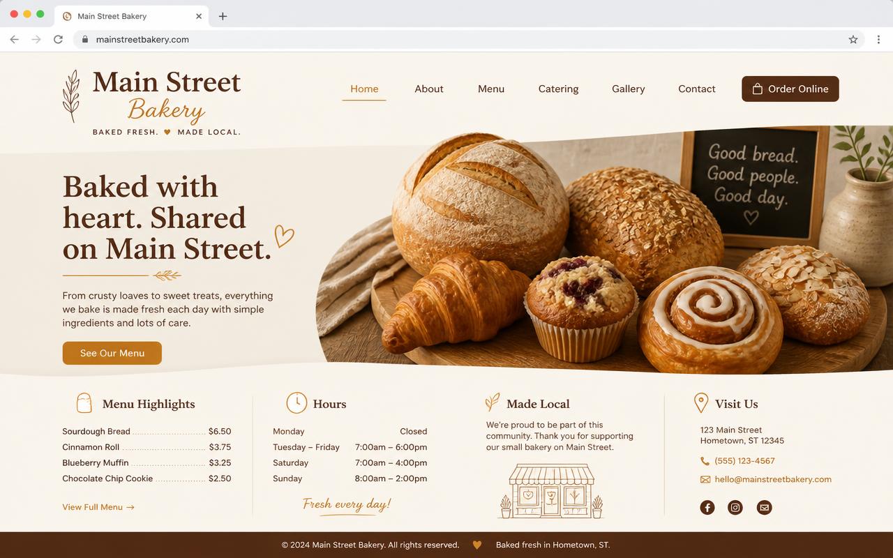 Example bakery website preview