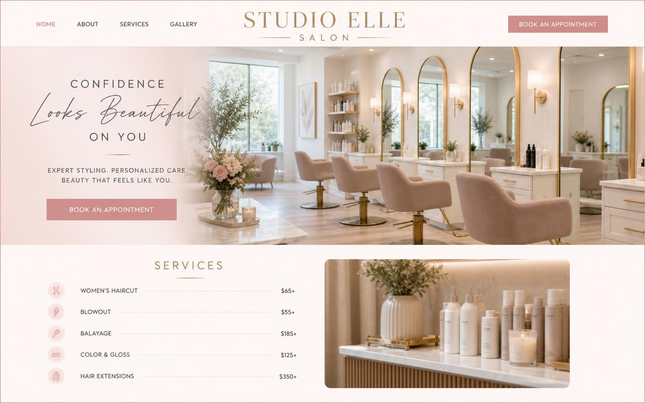Example salon and personal care website preview